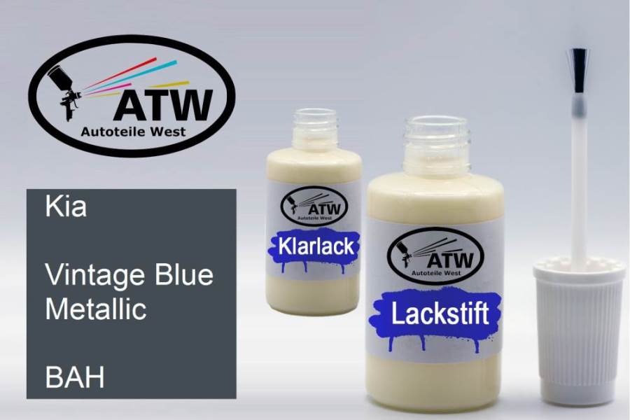 Kia, Vintage Blue Metallic, BAH: 20ml Lackstift + 20ml Klarlack - Set, von ATW Autoteile West.